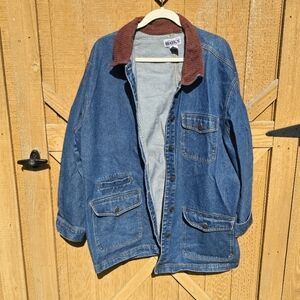 Vintage 90s Haik's Medium Wash Denim Button Up Long Chore Jacket Size 2X